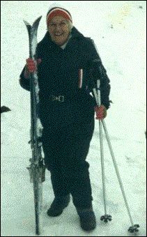 Peggy has fun on a ski trip to Lake Tahoe with Sally and Gray in 1989